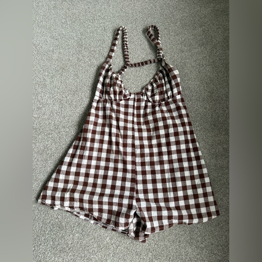 Princess Polly Checkered One Piece in Brown and White